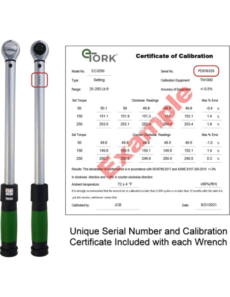 Llave de Torque eTORK 1/2" 30-150 ft-lb (40.7-203.4 Nm) Mecánica