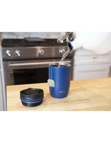 Taza de Café de Viaje MIRA 12 oz Acero Inoxidable Azul