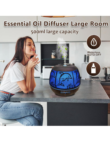 Difusor de Aceite Esencial Elcxsla 500ml con Luz LED y Apagado Automático