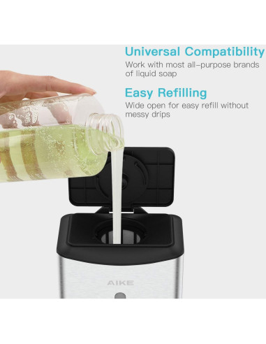 Dispensador Automático de Jabón AIKE 1100ml Acero Inoxidable