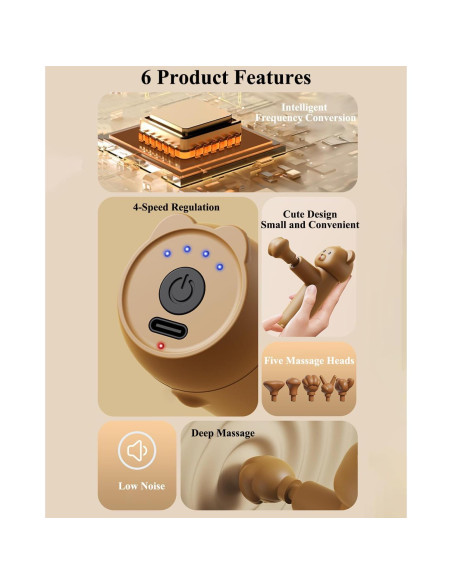 Pistola de Masaje Winb Mgbear-2023, 5 Cabezas, 4 Velocidades