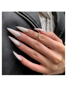 Uñas Postizas Stiletto GCSQW 24 Pcs Brillo Blanco Lechoso
