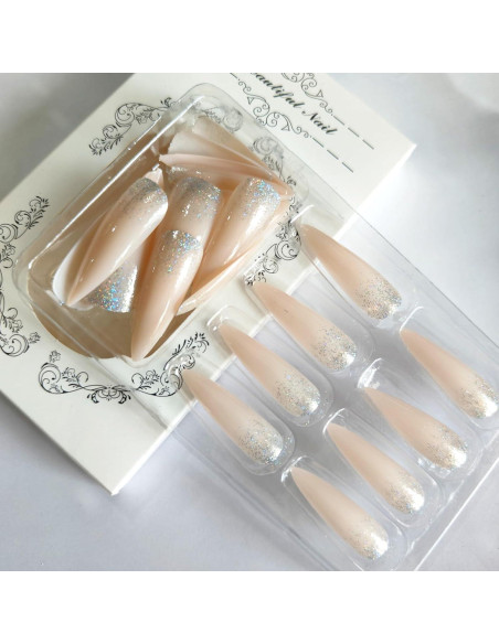 Uñas Postizas Stiletto GCSQW 24 Pcs Brillo Blanco Lechoso