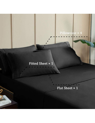 Juego de Sábanas Doble SONORO KATE Microfibra 1700 Hilos Negro