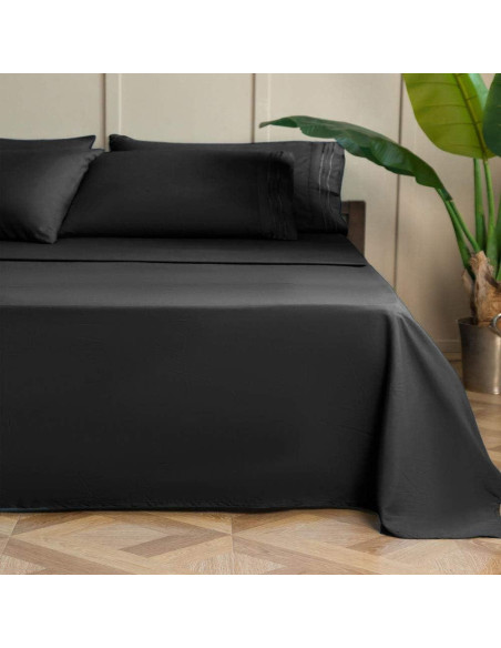 Juego de Sábanas Doble SONORO KATE Microfibra 1700 Hilos Negro