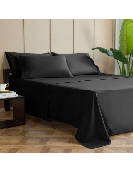 Juego de Sábanas Doble SONORO KATE Microfibra 1700 Hilos Negro