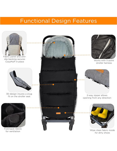 Saco de pies liuliuby CozyMuff negro 6M-4T invierno -20C