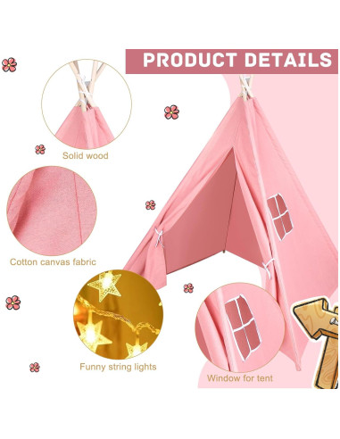 6 Tiendas Teepee Rosa MBJZSL con Luces 10FT para Niños