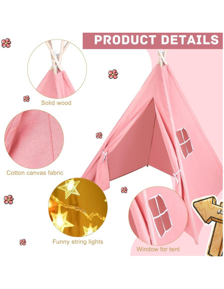 6 Tiendas Teepee Rosa MBJZSL con Luces 10FT para Niños