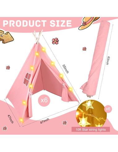 6 Tiendas Teepee Rosa MBJZSL con Luces 10FT para Niños