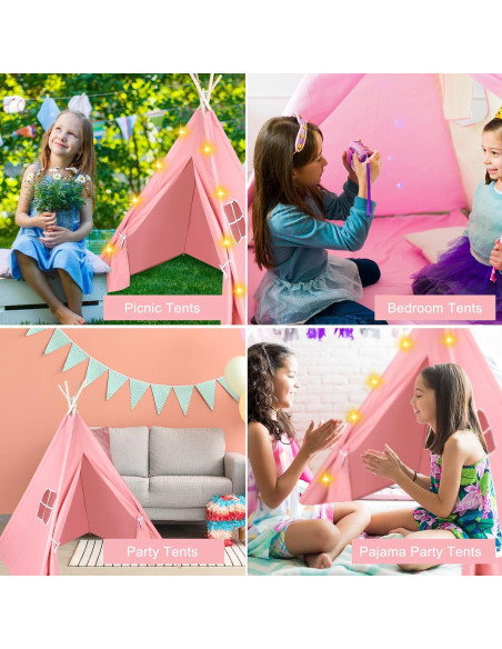 6 Tiendas Teepee Rosa MBJZSL con Luces 10FT para Niños