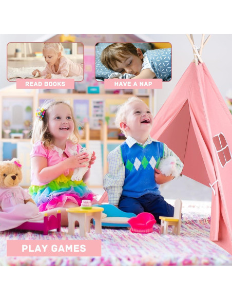 6 Tiendas Teepee Rosa MBJZSL con Luces 10FT para Niños
