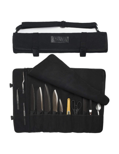 Funda de Cuchillos Asaya de Lona Negra - 10 Espacios