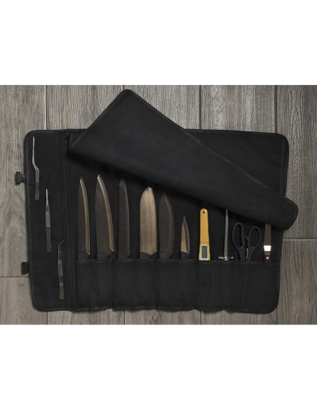 Funda de Cuchillos Asaya de Lona Negra - 10 Espacios