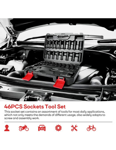 Juego de Llaves de Carraca 46 Piezas Eastvolt, Acero Cromo Vanadio