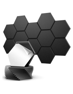 Paquete de 12 Paneles Acústicos JISUO Hexagonales 35 cm Negro