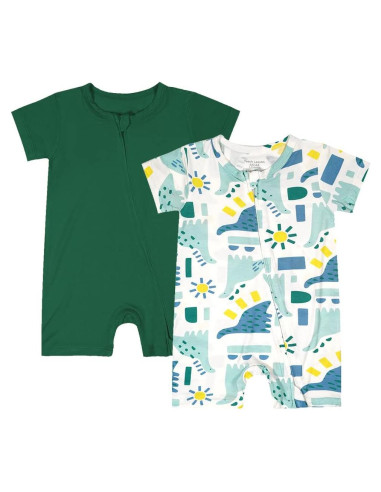 Pijamas de Viscosa de Bambú para Bebés - 2 Piezas Verde Dinosaurio