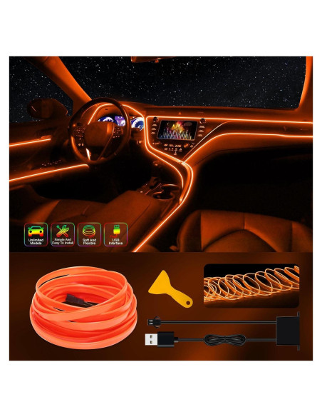 Tira LED EL FICOLPO 3M Naranja para Decoración Interior de Coche