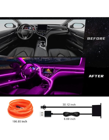 Tira LED EL FICOLPO 3M Naranja para Decoración Interior de Coche