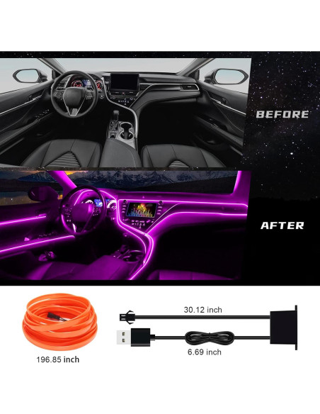 Tira LED EL FICOLPO 3M Naranja para Decoración Interior de Coche