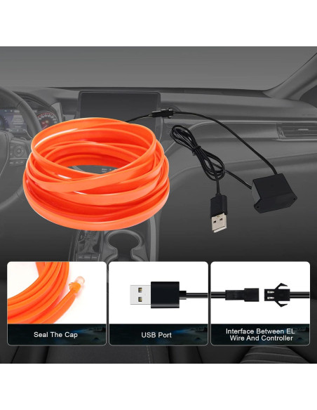 Tira LED EL FICOLPO 3M Naranja para Decoración Interior de Coche