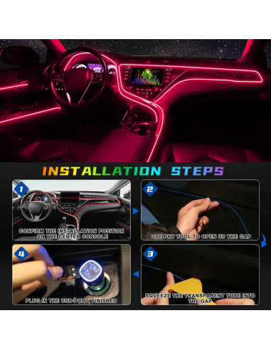 Tira LED EL FICOLPO 3M Naranja para Decoración Interior de Coche