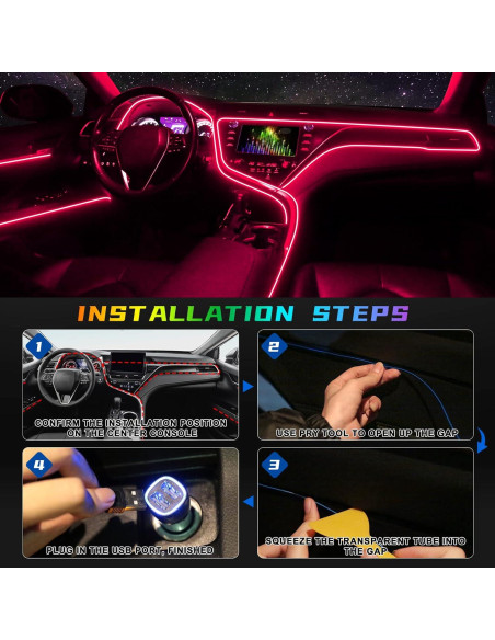 Tira LED EL FICOLPO 3M Naranja para Decoración Interior de Coche