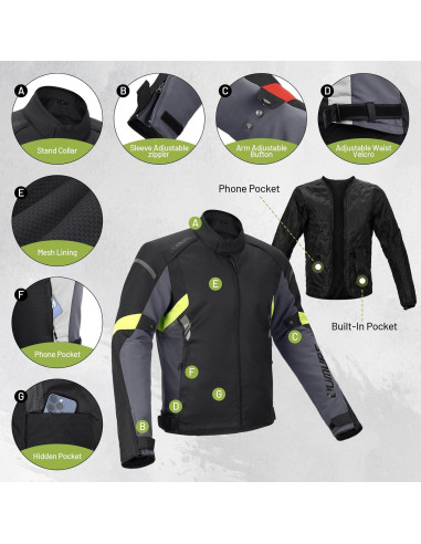 Chaqueta de Motocicleta Impermeable para Hombre con Armadura CE