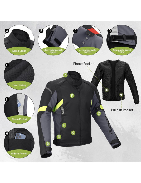 Chaqueta de Motocicleta Impermeable para Hombre con Armadura CE