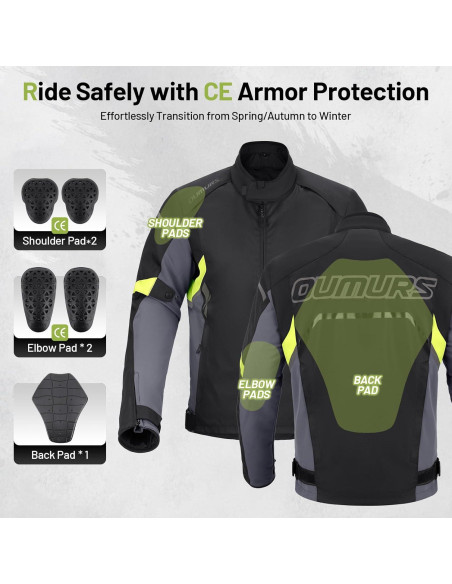 Chaqueta de Motocicleta Impermeable para Hombre con Armadura CE