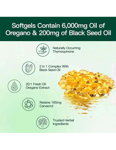 ZAYMAN Aceite de Orégano 6000mg y Semilla Negra 200mg 120 Cápsulas