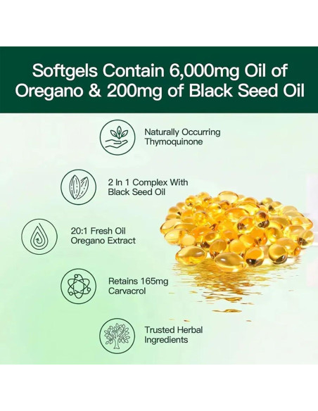 ZAYMAN Aceite de Orégano 6000mg y Semilla Negra 200mg 120 Cápsulas