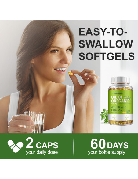 ZAYMAN Aceite de Orégano 6000mg y Semilla Negra 200mg 120 Cápsulas