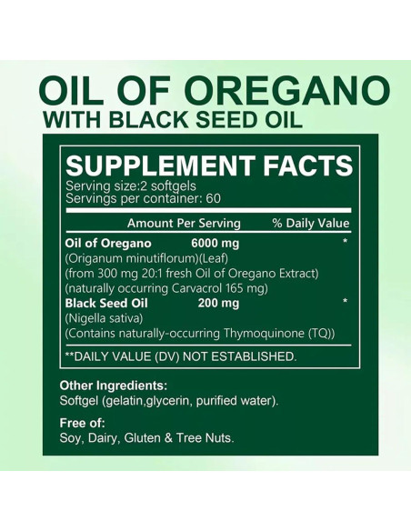 ZAYMAN Aceite de Orégano 6000mg y Semilla Negra 200mg 120 Cápsulas