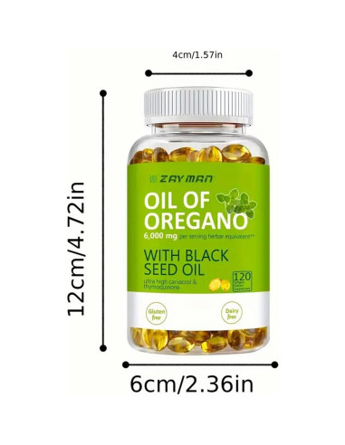 ZAYMAN Aceite de Orégano 6000mg y Semilla Negra 200mg 120 Cápsulas