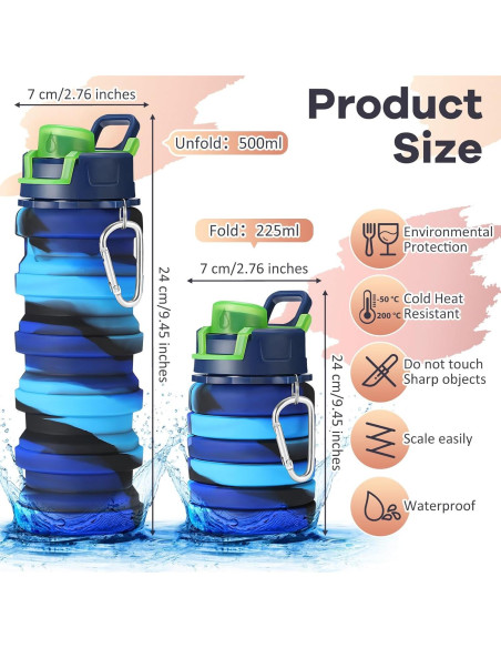 Botellas de Agua Plegables Sunnyray 14 Pack 500ml Silicona