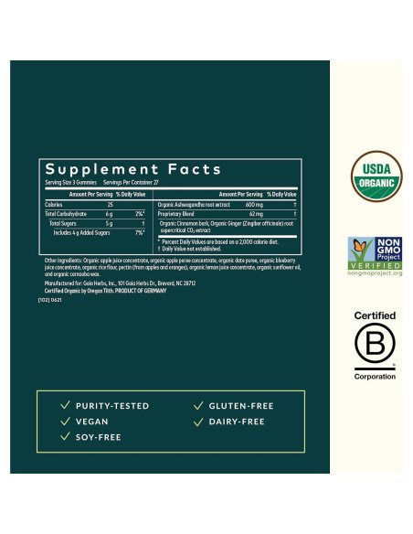 Gomas Orgánicas de Ashwagandha Gaia Herbs 81 Unidades