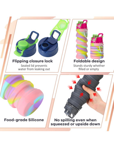 Botellas de Agua Plegables Sunnyray 14 Pack 500ml Silicona