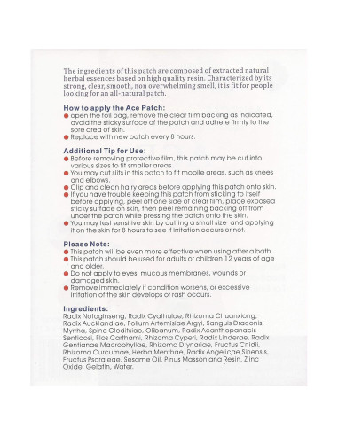 Bálsamo Aqueoso Ace Patch Meditalent - 10 Parches Alivio Dolor