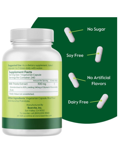 Suplemento Cardo Mariano 300mg Bestvite 240 Cápsulas Veganas
