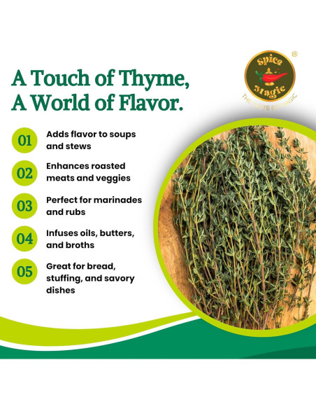 Hojas de Tomillo Secas Spice Magic - 113 g | Hierba Gourmet 100% Natural