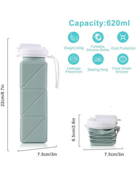 Botellas de Agua Plegables 620ml SHAZANOOR - Reutilizables y A Prueba de Fugas