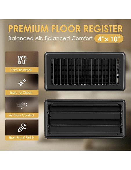 Registro de Piso 4x10 PamMittul Negro, Acero Resistente al Óxido