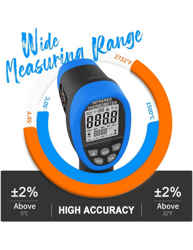 Termómetro Infrarrojo Digital AIOMEST AI-1500 -50 a 1500C