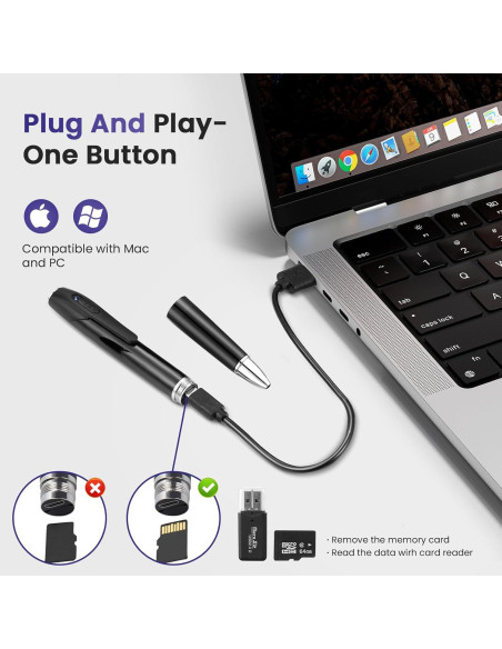 Cámara Espía Oculta 64GB 1080P HD Portátil 3D-PAS