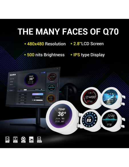 Enfriador de CPU Líquido SAMA Q70 360mm con Pantalla LCD 2.8"