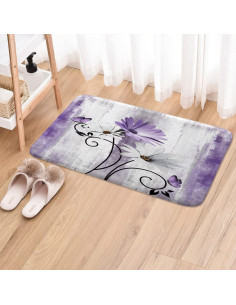 Alfombra de Baño Antideslizante VeiVian 43x74cm Morada Floral 2