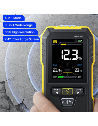 Medidor de Humedad de Madera ZIZEV Sin Pin 2.4" Pantalla Color