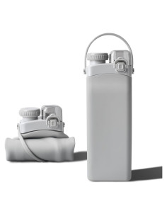 Botella de Agua Plegable 0.57L Silicona BPA Free Gris Claro
