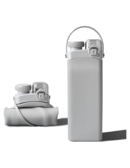 Botella de Agua Plegable 0.57L Silicona BPA Free Gris Claro